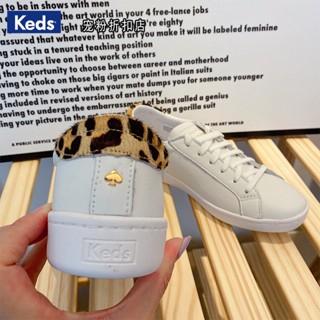 Keds รองเท้าผ้าใบลําลอง หนังวัวแท้ ส้นแบน พิมพ์ลายเสือดาว สีขาว แบบเรียบง่าย แฟชั่นฤดูร้อน สไตล์เกาหลี สําหรับสตรี 2023