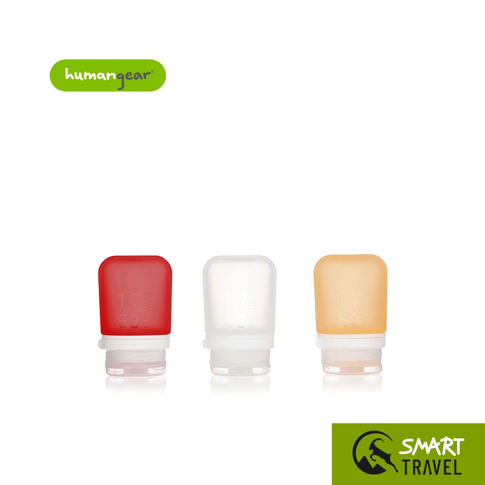 HUMANGEAR GO TOOB+ 3/PACK/SMALL ขวดแบ่งของเหลวซิลิโคน สำหรับพกพา ชุด 3 ชิ้น ขนาด 53 มล. สี RED-ORANGE-CLEAR