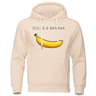 เสื้อกันหนาวลําลอง มีฮู้ด ผ้าฟลีซ พิมพ์ลาย Dolce &amp; Banana น่ารัก ทรงหลวม ให้ความอบอุ่น สไตล์สตรีท แฟชั่นฮิปฮอป สําหรับผู้ชาย