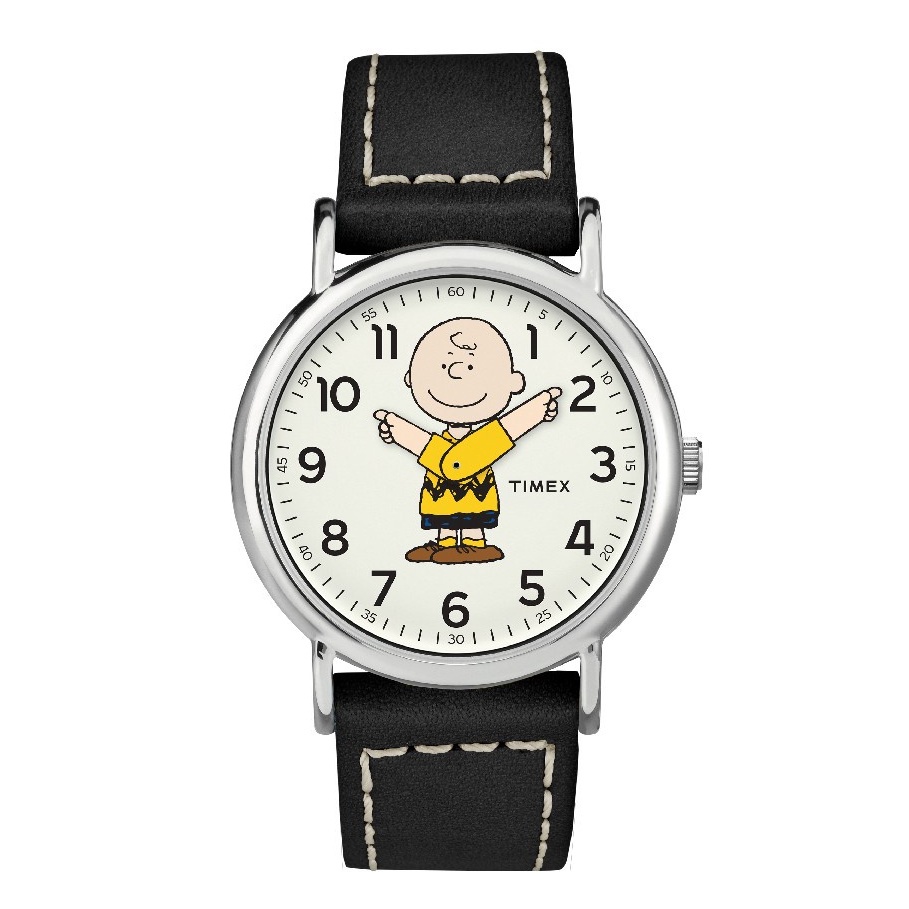 Timex TW2T60900 Weekender x Peanuts Charlie Brown นาฬิกาข้อมือผู้ชายเเละผู้หญิง สีดำ