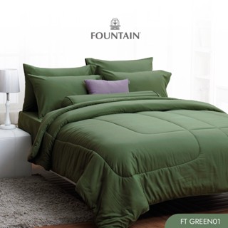 Fountain FT Green01 รุ่น Color สีพื้นโทนสีเขียวเข้มให้สัมผัสนุ่มสบายด้วยชุดเครื่องนอนฟาวน์เทน ผ้าปูที่นอน ผ้าห่มนวม