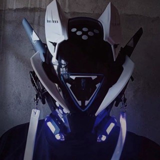 ✘●❈2022 ใหม่ Cyber ​​​​LED Luminous Mask Round Light Wing Braid Music Festival Technological Punk Mask