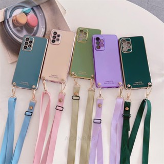 เคสโทรศัพท์มือถือ ซิลิโคนนิ่ม พร้อมสายโซ่คล้องคอ สีแคนดี้ สําหรับ Samsung Galaxy A24 2G Galaxy A34 A54 A14 5G