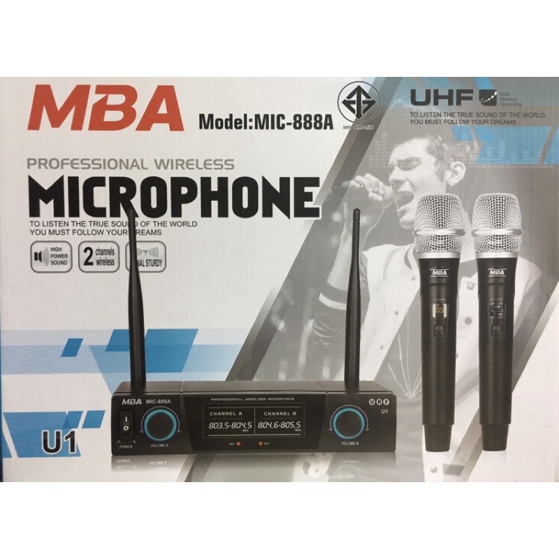 ♝●✓ไมค์ไร้สาย-ไมค์ลอย UHF MBA รุ่น MIC-888A U1 : ไมค์ลอยคู่