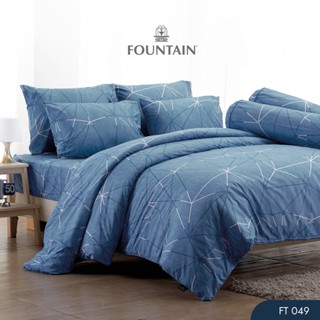 Fountain FT049 รุ่น Printed พิมพ์ลายลายเส้นกราฟิก โทนฟ้าคราม นุ่มสบายด้วยชุดเครื่องนอนฟาวน์เทน ผ้าปูที่นอน ผ้าห่มนวม