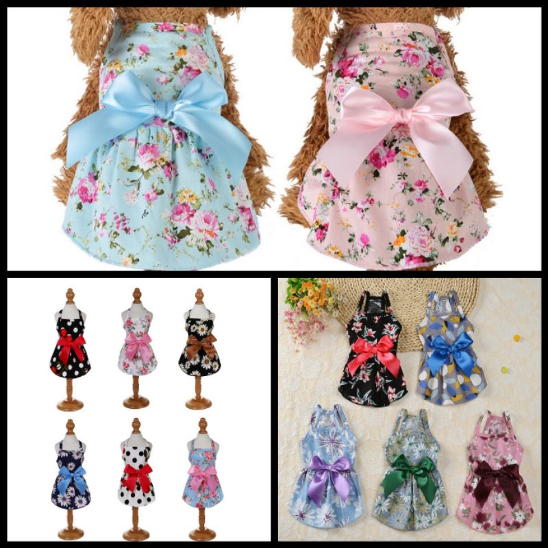 (G04-1)เดรสสายเดี่ยวสุนัข - แมว กระโปรงสไตล์คุณหนู (*พร้อมส่งจากไทย!!*) เดรสsummer เดรสลายดอก  สีสันสีใส  สินค้าสวยตรงปก