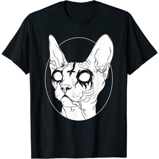 Black Metal Sphynx Kitty I Gothic Black Belt and Death Metal TEE สีดำ