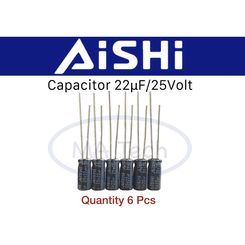 22uf 25v Capacitor 22uF 25v คาปาซิเตอร์ 25v22uf ขนาด 5.0x11.0mm 1ชุด มีจำนวน 6 ชิ้น