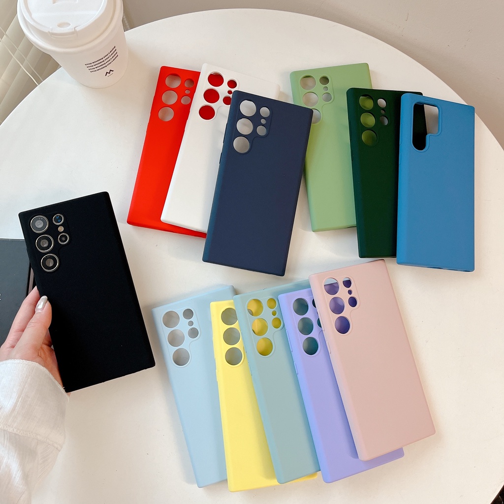 สีทึบ ซิลิโคนเหลว เคส Samsung Galaxy S24Ultra S23 Ultra S22 Ultra S23 S24 + Plus Case ผิวพรรณ รู้สึก ป้องกันการตก นุ่ม เคส