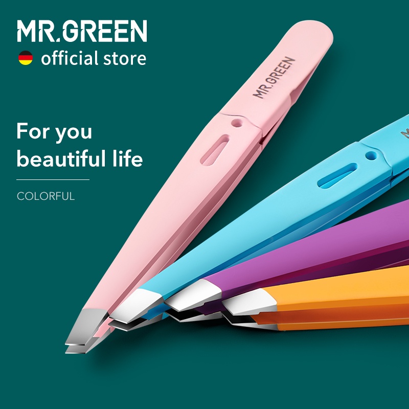 MR.GREENแหนบถอนคิ้วที่มีสีสันผมความงามปรับได้ค่ะขนตัวดึงสแตนเลสคิ้วตาเอียงคลิปลบเครื่องแต่งหน้าเครื่องมือ