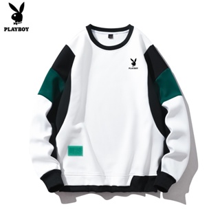 Playboy Fashionable color matching round neck long sleeved sweater