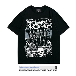 ✘▲เสื้อยืด American rock my Chemical Romance Ami khaki oversize Heavy off-shoulder five-point sleeve T-shirt for men and