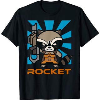 ผ้าฝ้ายแท้เสื้อยืดแขนสั้น พิมพ์ลายกราฟฟิค Marvel Rocket Raccoon Kawaii Guardians น่ารัก พรีเมี่ยม แฟชั่นสําหรับผู้ชาย แล