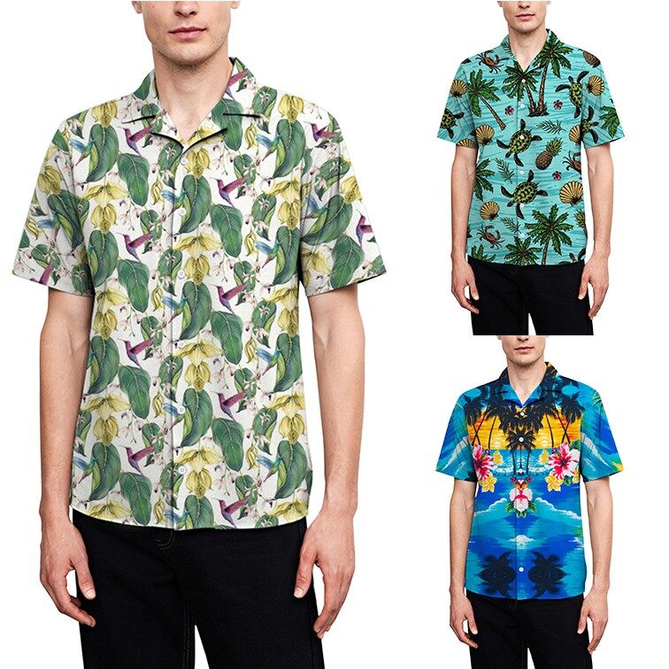 Men's Casual Printed Shirts Fashion Short Sleeved Beach Shirts shirts for men Collar Leotard Dragon 