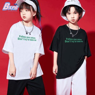 Bxpb เสื้อยืดแขนสั้นลําลอง ผ้าฝ้าย ทรงหลวม พิมพ์ลายตัวอักษร คุณภาพสูง แฟชั่นฤดูร้อน สําหรับเด็กผู้ชาย และเด็กผู้หญิง 110-170 3-15 ปี