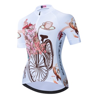 เสื้อกีฬาแขนสั้น ลายทีมขี่จักรยานเสือภูเขา MTB Maillot สีขาว สําหรับผู้หญิง 2022