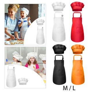 Kids Apron Chef Hat Set Adjustable Bib Front Pocket for Crafting Baking