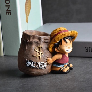 ที่วางปากกา ดินสอ ฟิกเกอร์เรซิ่น รูปการ์ตูนอนิเมะ One Piece Luffy Monkey D Luffy ขนาด 10 ซม. สําหรับสํานักงาน