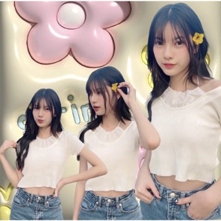 ✿ Oncloudnine.bkk ♡Lily crop top เสื้อครอปดีเทลผูกคอแบบคิ้วๆของจริงน่ารักมากดy2kสุด 💐♥️