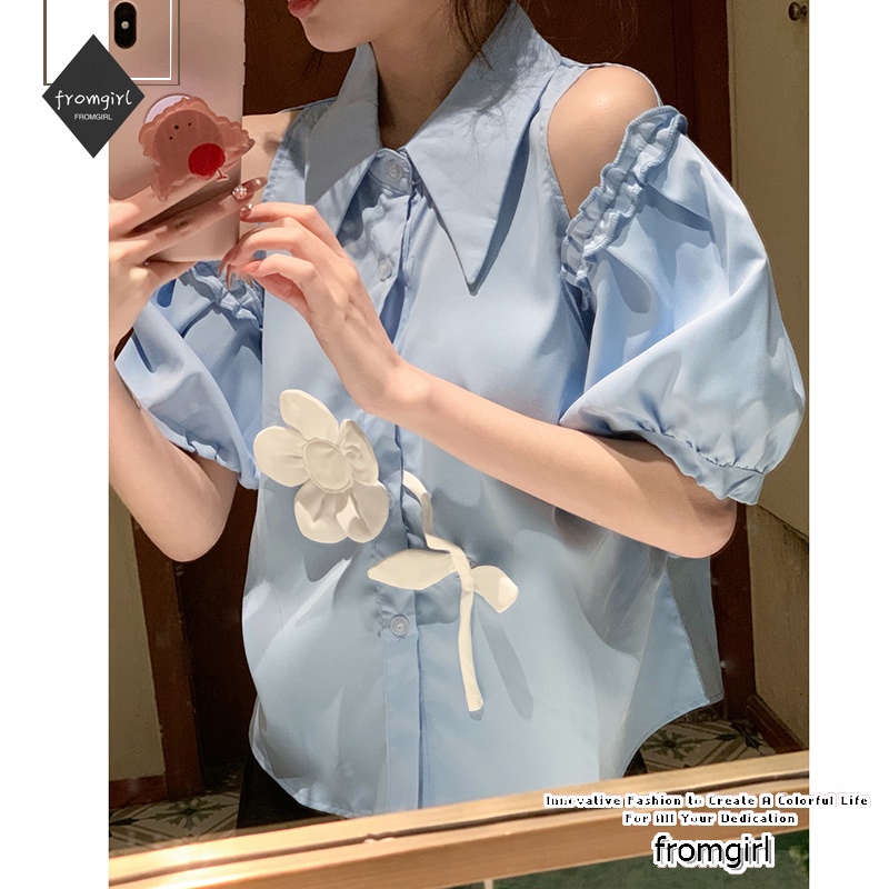 เสื้อเชิ้ตแขนสั้น คอตุ๊กตา ปักลาย ทรงหลวม แฟชั่นฤดูร้อน สําหรับผู้หญิง 2022