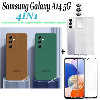 4in1 เคสโทรศัพท์ซิลิโคน สีแคนดี้ พร้อมฟิล์มกระจกนิรภัย ฟิล์มเลนส์ ฟิล์มด้านหลัง สําหรับ Samsung Galaxy A14 5G A54 5G A73 5G A53 5G A24 5G A34 5G