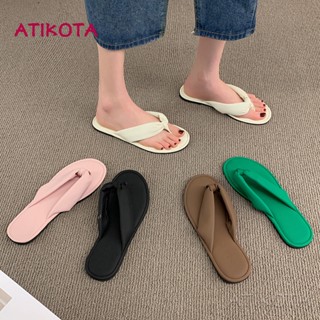 Atikota รองเท้าแตะ ส้นแบน กันลื่น ใส่สบาย แฟชั่นสําหรับผู้หญิง