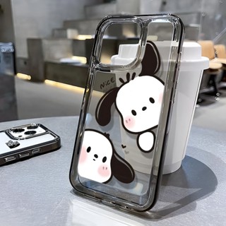 เคสโทรศัพท์มือถือ แบบใส กันกระแทก ลาย Pochacco น่ารัก สีดํา สําหรับ iphone 14promax 11 13 12 8 7Plus X XS Max