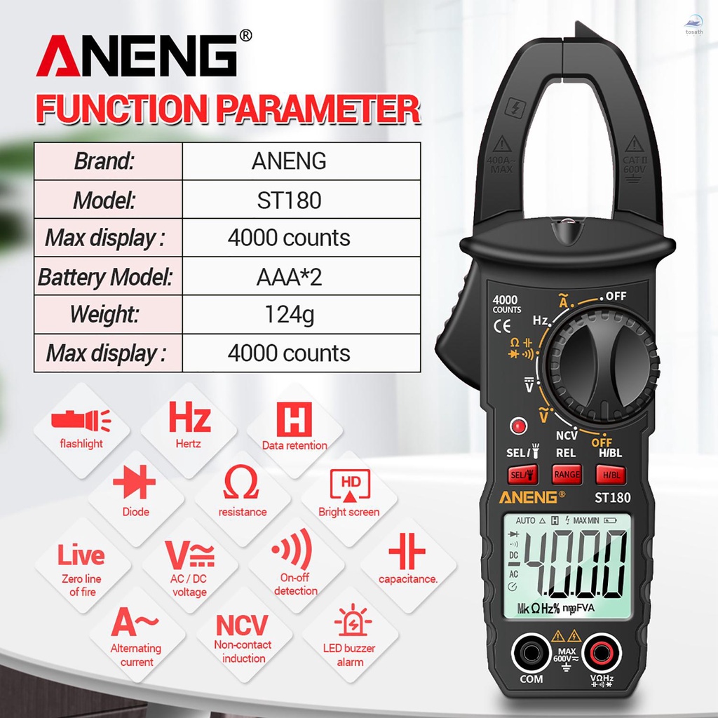 [Local Seller]ANENG ST180 4000 Counts Digital Clamp Meter Multimeter Clamp Multimeter Voltmeter Ammeter AC DC Voltage AC
