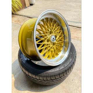 ชุดแม็กซ์ ใหม่ 4 วง ขอบ 17x8" 4รู/100 เก๋ง แนวเรโท สีทองขอบเงิน พร้อมยางหน้า 195/50R15 หลัง 205/50R15 ยางใหม่ค้างปี