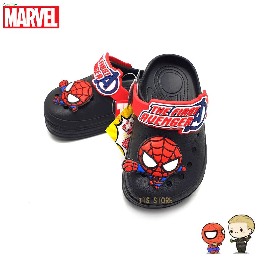 COD🔥พร้อมส่ง🔥Marvel Spiderman / Captain Ironman ลิขสิทธ์แท้💯% รุ่น ML54 ML55⚡️มีไฟ⚡️รองเท้าเด็กหัวโต ทรง Crocs