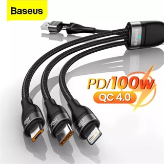 Baseus 3 in 1 สายเคเบิล USB Type C สําหรับ ios 14 13 12 Pro 11 สายชาร์จ 100W Micro USB Type C สําหรับ Macbook Samsung