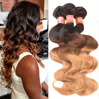 💋1 Bundle Long Brazilian Virgin Wave ร่างกายของมนุษย์จริง Ombre Weft Extesions ผม