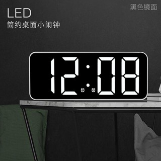 นาฬิกาปลุกดิจิทัล LED กระจกตั้งโต๊ะ แสดงปฏิทิน อุณหภูมิ ขนาดใหญ่ แบบเรียบง่าย สไตล์สร้างสรรค์