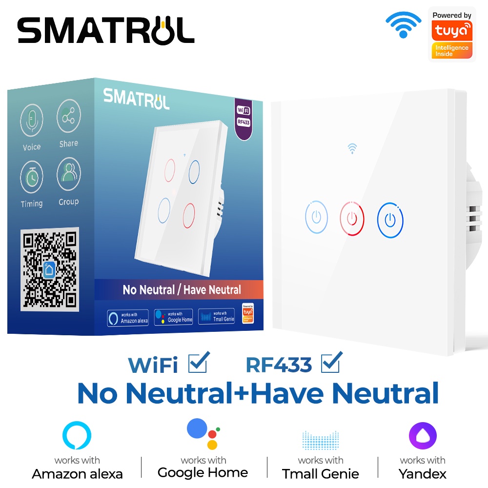 SMATRUL สวิตซ์ ระบบสัมผัส เชื่อมต่อผ่าน WIFI  รับคำสั่งผ่าน Google Home & Amazon Alexa