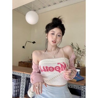 Xiaozhainv เสื้อผ้าผู้หญิง เซ็กซี่ ท่อด้านบน บาง ตัวอักษร สวยงาม ด้านหลัง ถัก เสื้อกั๊ก เสื้อ