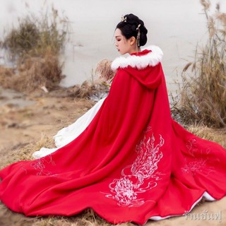 ต้นฉบับ Hanfu Poncho ฤดูใบไม้ร่วงและฤดูหนาวขนปกอบอุ่นเสื้อปักยาวทุกวัน