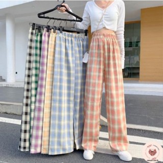 🎁กางเกงขายาวลายสก็อต กางเกงขายาวผู้หญิง สไตล์เกาห cotton ลี 9สี Korean style pants【Banlu128】