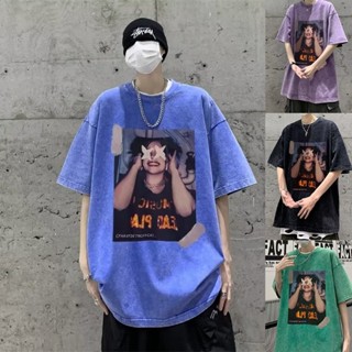 【4 สีM-5XL】เสื้อยืดเกาหลีชาย พอดีหลวม เสื้อยืดคอกลม แขนสั้น สไตล์สตรีท เสื้อยืดแฟชั่น เสื้อคู่ ใส่ได้ทั้งผู้ชาย