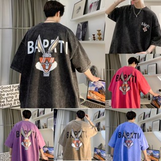 🔥พร้อมส่ง M-5XL🔥 เสื้อยืดเกาหลีชาย พิมพ์การ์ตูน เสื้อยืดคอกลม แขนสั้น สไตล์สตรีท เสื้อยืดแฟชั่น พอดีหลวม เสื้อคู่ ใส่ได้ทั้งผู้ชาย