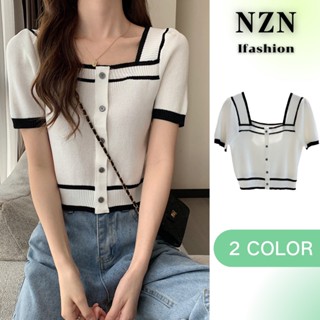 NZN ใหม่ เสื้อครอปท็อป แขนสั้น คอสี่เหลี่ยม ทรงสลิมฟิต สําหรับผู้หญิง