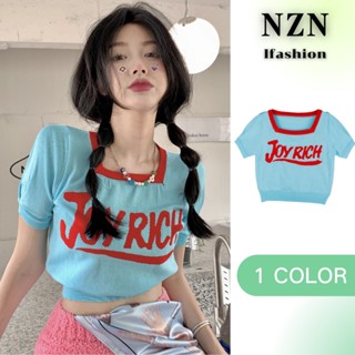 NZN เสื้อครอปท็อปแขนสั้น คอสี่เหลี่ยม ผ้าถัก พิมพ์ลาย สีพื้น สุดเซ็กซี่ สไตล์เกาหลี แฟชั่นสําหรับผู้หญิง