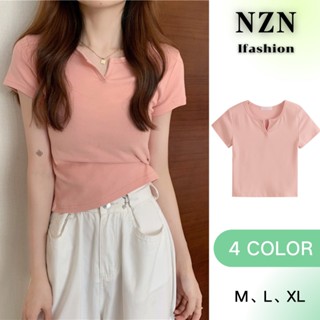 NZN เสื้อยืดแขนสั้น คอวี ลําลอง แบบบาง สีพื้น สไตล์เกาหลี สําหรับผู้หญิง