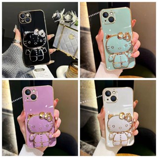 For iPhone XsMax เคส For iPhone 11 เคส For iPhone 11PRO เคส For iPhone 11Promax เคส For iPhone 12 เคส For iPhone 12mini iPhone ขอบตรง Electroplated แมวกระจกยืนกรณีโทรศัพท์