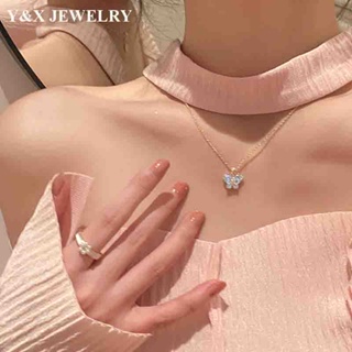 【Y&amp;X】สร้อยคอโซ่ ทอง 18K ประดับเพทาย คริสตัล ผีเสื้อ เครื่องประดับแฟชั่น สําหรับผู้หญิง ของขวัญ