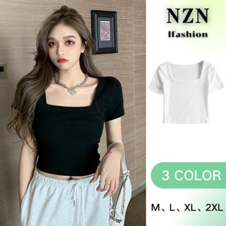 NZN เสื้อครอป ครึ่งตัว คอเหลี่ยม ผ้าเรยอน ใส่สบาย มี3สี