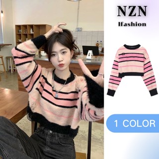 NZN เสื้อครอปท็อป คอกลม ผ้าถัก ลายสก๊อต สไตล์เกาหลี แฟชั่นสําหรับผู้หญิง 2023