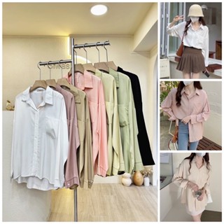 (พร้อมส่ง) siwashop #8606 เสื้อเชิ้ต คอปก แขนยาว รุ่นนี้มีกระเป๋าด้านหน้า 1 ข้าง ผ้าลื่นๆ พริ้ว ๆ ทิ้งตัวทรงสวยมากค่า