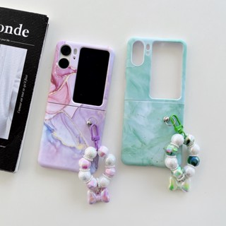 เคสโทรศัพท์มือถือ แบบบางพิเศษ ลายหินอ่อน พร้อมสร้อยข้อมือ สําหรับ OPPO Find N2 FLIP