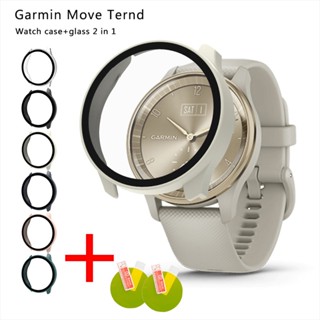 สําหรับ garmin vivomove trend เคสสมาร์ทวอทช์ PC + กระจกนิรภัยกันรอยหน้าจอ แบบเต็ม ฝาครอบกันชน เคสซิลิโคน สายรัดข้อมือ