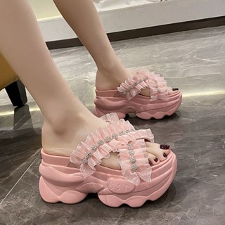 🔥รองเท้าแตะแฟชั่น รองเท้าส้นเตารีด แบบสวมสายไขว้ สูง9cm 3สี size 34-39💕 รองเท้าแตะรองเท้าแพลตฟอร์มแฟชั่นสตรี